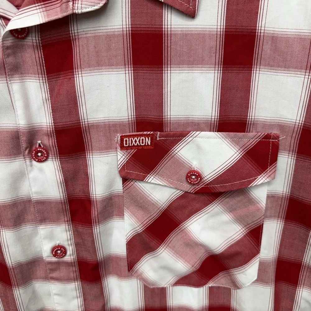 Dixxon Gingham button up short sleeve shirt Red mens size 4XL bamboo blend - Picture 4 of 8
